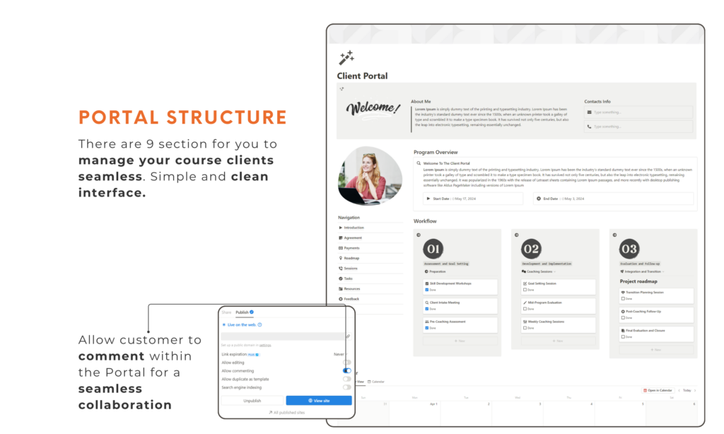 Notion Client Portal Online Coaching Template Course Management System Digital Coach Organizer Client Progress Tracker Customizable Workflow Coaching Business Tool Online Course Planner