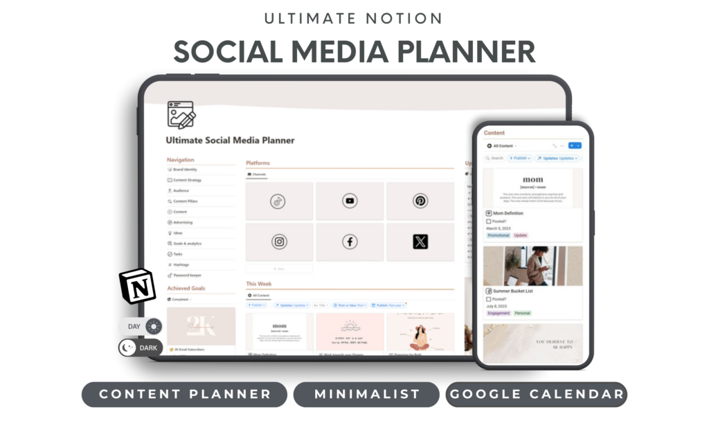 This is a Content Creator planner that helps to organize social media posts and keep track of posting schedule